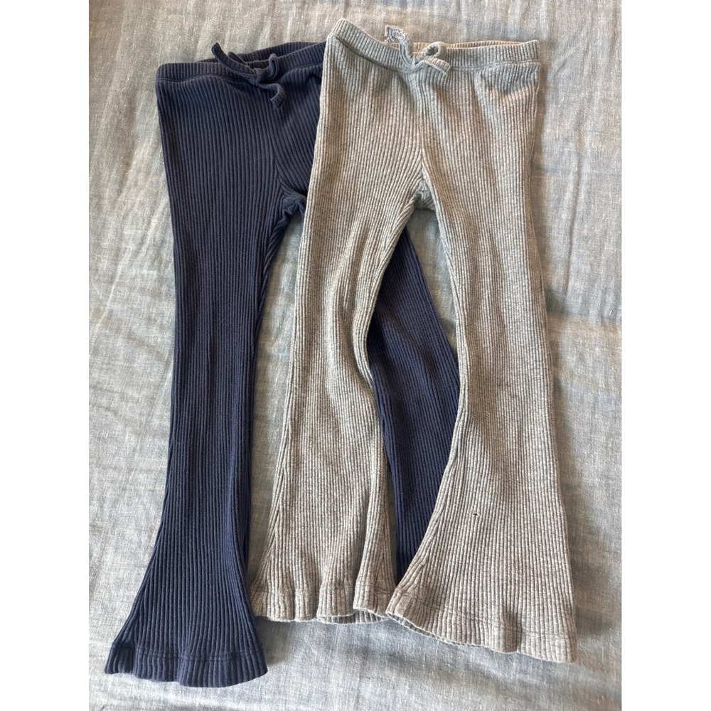 Pink Chicken Girls Ribbed Cotton Flare Leggings 2 Pack Gray Navy 4Y
